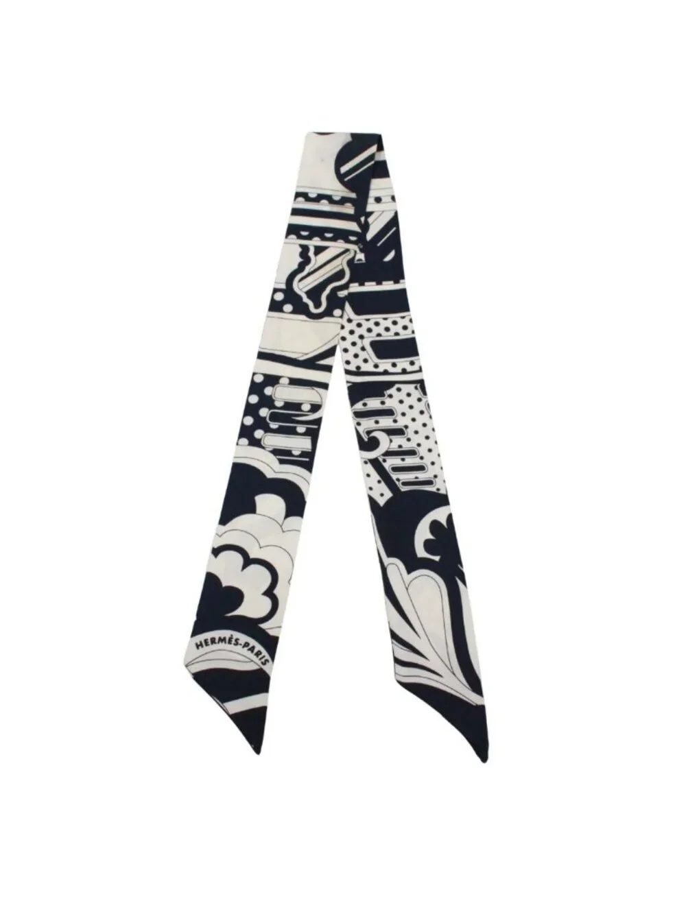 Hermes Faubourg Rainbow Silk Navy White Scarf